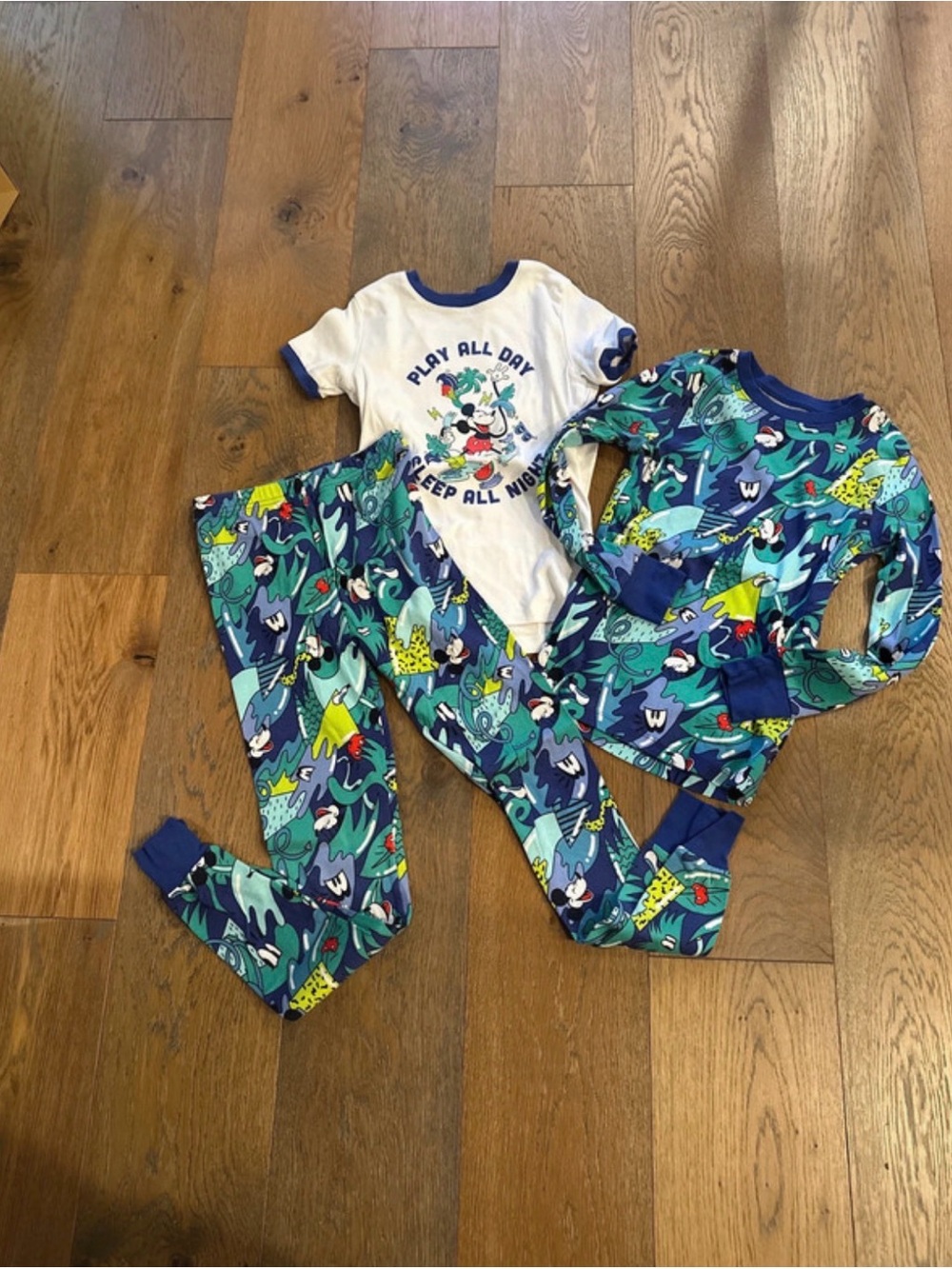 Disney Blue and White Mickey Mouse Kids Three-Piece Pajama Set